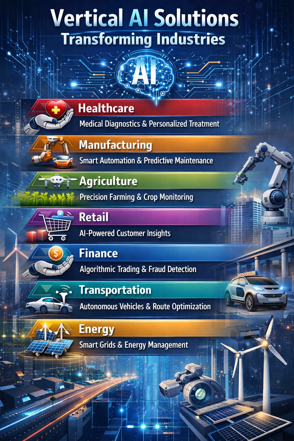 Learn how vertical AI solutions are changing healthcare, finance, retail, and more with real examples, benefits, and future trends.