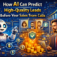 AI predicting high-quality sales leads before contact, with artificial intelligence analysing customer behaviour, lead scoring dashboards, intent signals, and a sales team preparing calls using AI insights.