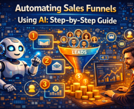 AI automating a sales funnel, with artificial intelligence managing lead capture, lead scoring, personalised nurturing, and automated follow-ups to guide prospects through each funnel stage.