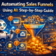 AI automating a sales funnel, with artificial intelligence managing lead capture, lead scoring, personalised nurturing, and automated follow-ups to guide prospects through each funnel stage.