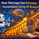 startups using AI analytics to increase conversions, with artificial intelligence analysing customer behaviour, conversion funnels, heatmaps, and data dashboards to optimise user journeys.