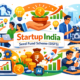 Illustration of the Startup India Seed Fund Scheme showing diverse Indian founders, incubator mentorship, seed funding, prototype development, innovation icons, growth charts, and technology tools in a modern flat vector style.