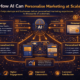 Guide-style infographic showing how AI personalises marketing at scale by analysing customer behaviour, preferences, interactions, and purchase history to deliver personalised ads, emails, content, and website experiences.
