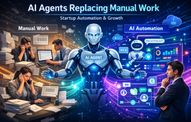 AI agent automating startup tasks replacing manual work with digital dashboards and workflows