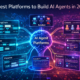 Illustration of AI agent platforms including LangChain, AutoGen, CrewAI, Flowise, AutoGPT, Voiceflow, and Semantic Kernel connected to a central AI development system.