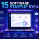 15 software startup ideas illustration with SaaS tools AI chatbot and business growth concept