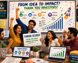 Startup Success Celebration with Growth Charts and Funding Support