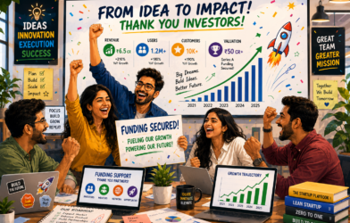 Startup Success Celebration with Growth Charts and Funding Support