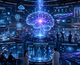 AI Developments 2026 featuring autonomous AI agents, robotics, multimodal AI, enterprise automation, and futuristic artificial intelligence innovations.