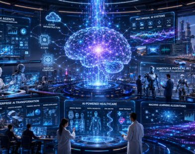 AI Developments 2026 featuring autonomous AI agents, robotics, multimodal AI, enterprise automation, and futuristic artificial intelligence innovations.
