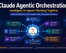 Claude Agentic Orchestration AI workflow automation system coordinating multiple intelligent agents in a futuristic enterprise environment