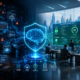 Shadow AI & Governance concept showing unauthorized AI usage on one side and secure AI governance with cybersecurity, compliance, and data protection in a futuristic enterprise operations center.