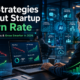 AI-powered startup founder analysing financial dashboards to reduce startup burn rate using automation, AI analytics, and cost-saving strategies in a modern office.