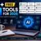 10+ Free AI Tools for 2026 featuring ChatGPT, Google Gemini, Claude, Copilot, Canva AI, Leonardo AI, CapCut, Perplexity AI, Notion AI, GitHub Copilot, Gamma AI, and ElevenLabs for productivity, coding, design, and content creation.
