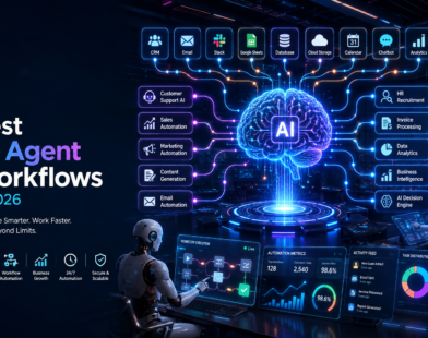 Best n8n AI Agent Workflows in 2026 featuring AI-powered workflow automation connecting CRM, email, analytics, databases, and business applications.