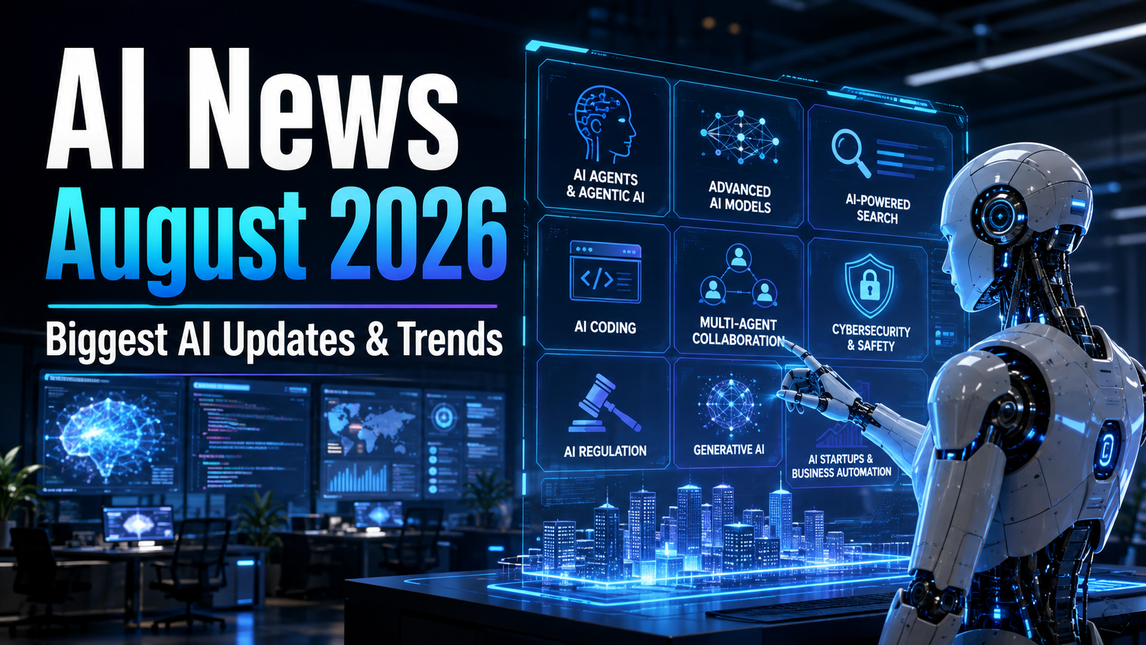 AI News August 2026 biggest AI updates and trends featuring AI agents, generative AI, AI coding, cybersecurity, and automation