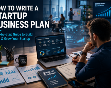 How to write a startup business plan with business strategy, market research, funding, and growth planning