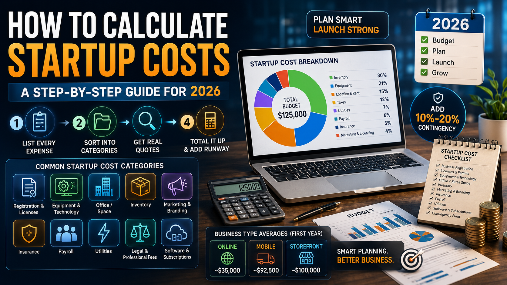 How to calculate startup costs guide cover for 2026