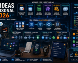 n8n ideas for personal use 2026 showing AI automation for email, calendar, personal finance, smart home, job search, and news