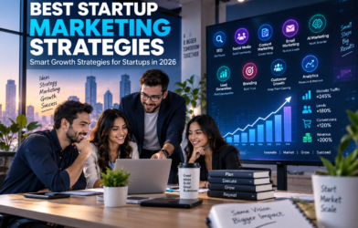 Best startup marketing strategies for business growth in 2026 with SEO, social media, content marketing, AI marketing, and lead generation