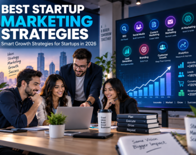 Best startup marketing strategies for business growth in 2026 with SEO, social media, content marketing, AI marketing, and lead generation
