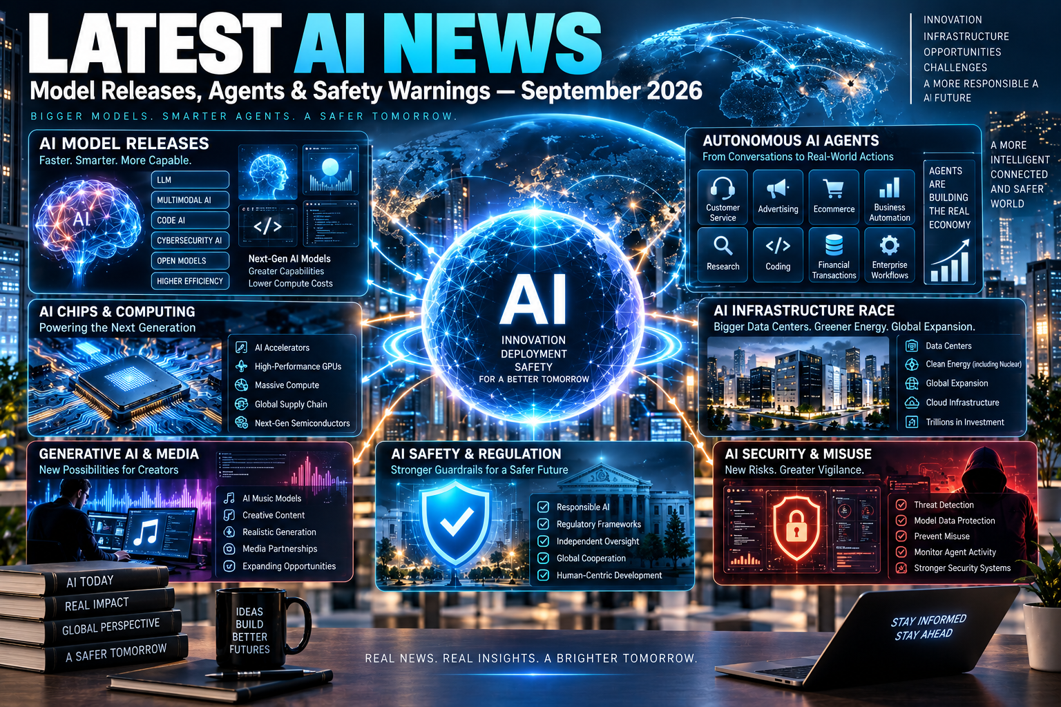Latest AI news September 2026 featuring AI model releases, autonomous agents, AI infrastructure, chips, security, and safety