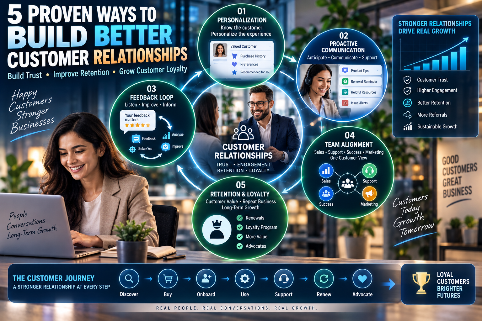 5 proven ways to build better customer relationships through personalization, communication, feedback, teamwork, and customer retention