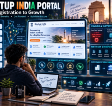 Startup India Portal registration process showing DPIIT recognition, startup benefits, funding, mentorship, and business growth