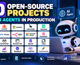 20 open-source AI agent projects for production, including LangGraph, CrewAI, n8n, Dify, and LlamaIndex.