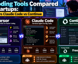 AI coding tools for startups comparison of Cursor, Claude Code, and Continue