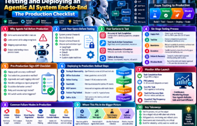 Testing and deploying an agentic AI system end-to-end with production testing, guardrails, monitoring, staged rollout, and reliability checks