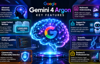 Gemini 4 Argon AI features including coding, reasoning, cybersecurity and AI agents.