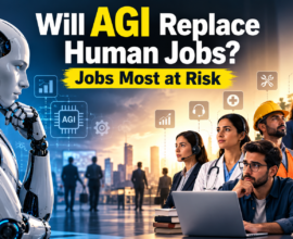 Will AGI replace human jobs? AI robot and workers in careers most at risk.