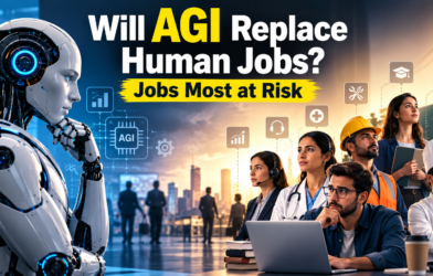 Will AGI replace human jobs? AI robot and workers in careers most at risk.