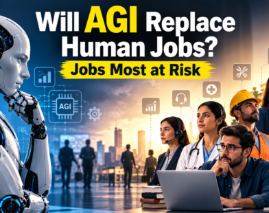 Will AGI replace human jobs? AI robot and workers in careers most at risk.